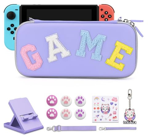 Custodia per NS Switch, bundle di accessori per Switch 16 in 1 innoAura con custodia per Switch, custodia per giochi Switch, custodia protettiva per Switch(Giunzione viola-grigia)