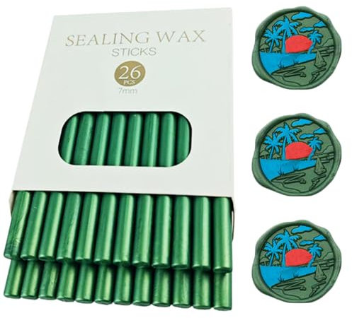 Ioggtser 26 PCS Mini Glue Gun Wax Seal Stick for Wedding Invitations, Cards, Envelopes (Pine Green)