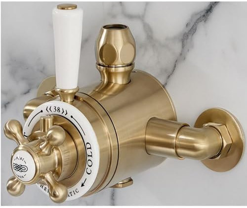 Milano Elizabeth Traditional Dual Exposed Thermostatic Mixer Shower Valve - Brushed Brass