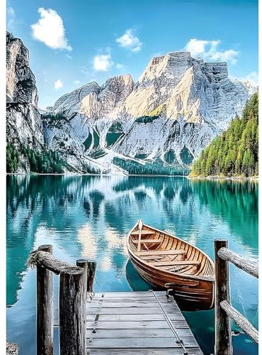 KEYIFA Diamond Painting Set für Erwachsene, 5D DIY Diamant Painting Bilder Art Kristall Set, Diamond Painting Zubehör Full Drill Bilder Berg Boot, Home Wand Dekor 30x40cm