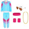 80er Retro Trainingsanzug Herren Damen,80er 90er Jahre Outfit Herren mit Sonnenbrille Halskette Schweißband, Faschingskostüme Damen Männer Partnerkostüme Erwachsene für Mottoparty Karneval (Blau, XXL)