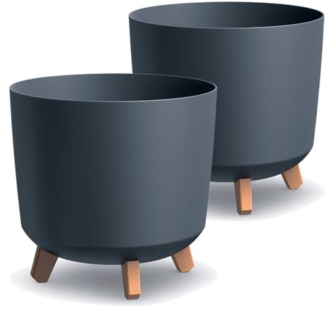 Tymar Übertöpfe groß mit Füßen, Blumenübertopf, Blumentopf Gross, Blumenkübel matt, Pflanzkübel für Außen und Innen ((2pack) Anthrazit ; Höhe 28,5 cm/ø 30 cm)