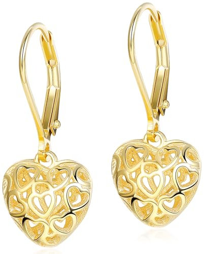 Milacolato Gold Heart Earrings S925 Sterling Silver Hollow Shaped Leverback Earrings for Women Girls Dangle Drop Earrings