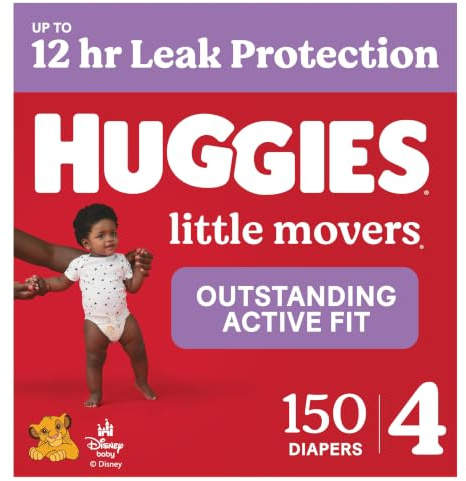 Huggies Little Movers Windeln Größe 4, Größe 4 (10-16,8 kg), 150 Stück, Verpackung kann variieren