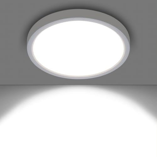 15W Klein Hell LED Deckenleuchte Flach Rund Decke Lampe für Flur Keller Balkon Küche Deckenlampe Flurlampe Kellerlampe 1800LM 5000K Kaltweiß Ø180*H25mm Weiß (1 Stück)