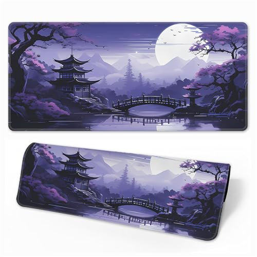 Treer Tapis de Souris XXL/XL/L, Tapis de Souris Impression de Lune, Tapis de Souris Gamer avec Caoutchouc Base Antidérapante, Tapis Souris pour Gaming, Maisonet Bureau (Violet,900x400x3mm)