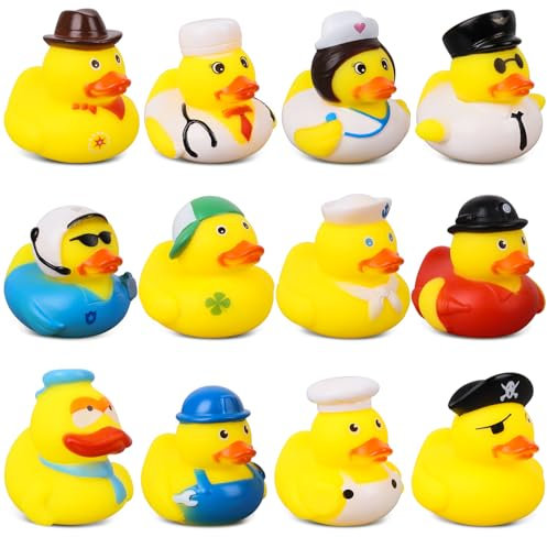 RNHDLY Lot de 12 canards de bain pour enfants - En caoutchouc - 5 cm - Amusants - Réutilisables - Pour fêtes d'anniversaire d'enfants, baignoires, plage et piscine