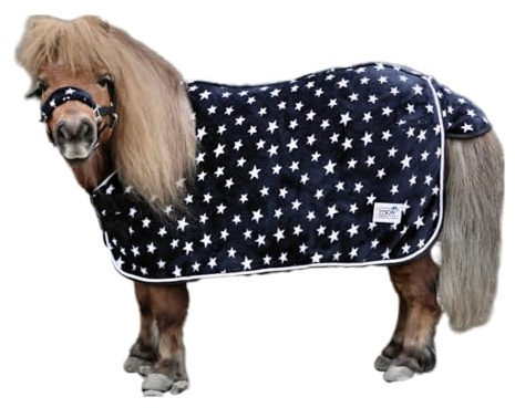 Abschwitzdecke Set Glori Set Decke mit Halfter Nicky Fleece Schwarz Sterne 65 70 75 80 85 90 95 100 cm Minishetty Shetty (85 cm)