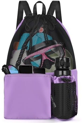 BROTOU Schwimmen Tasche, Schwimmtasche Mesh-Rucksack mit Kordelzug, Strandrucksack Turnbeutel Sportbeutel Verstellbar Tunnelzug Gymsack Wasserfest Sporttasche für Herren Damen Kinder Jungen