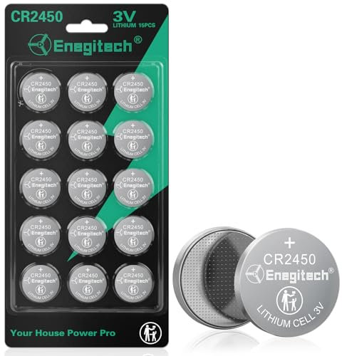 Enegitech CR2450 Lithium Coin Batteries Button 2450 3V for Use in Key Fobs, Scales, and Temperature Sensors, Hygrometers, Remote Controls, Electronic Scales, Digital Clocks, Smart Meters (15 Pack)
