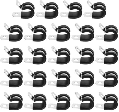 QUARKZMAN 24pcs Serre-câble 12mm (15/32), Collier en acier inoxydable 304 avec revêtement en caoutchouc isolant, Collier de serrage en forme de R pour de lignes, câbles, cordons, Noir