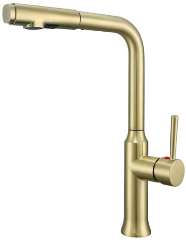 EUJOISE Grifo de Cocina Dorado con Extensible Ducha de mano -Extraible 2 Patrones de Rociado,Giratorio 360°, Grifo Para Fregadero Mezcladores de Cocina Con Flexible Ducha