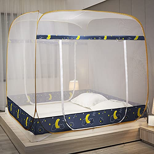BCATTAW Pop-Up-Moskitonetz fürs Bett, tragbares Zelt, Reisebettnetz, mongolische Kuppel und 3 Türen, faltbar, für Outdoor-Ausflüge mit Erwachsenen, Sternenhimmel, 180 x 200 cm