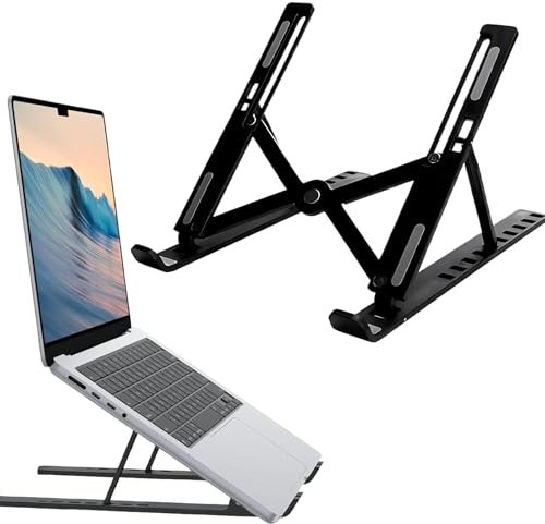 Crrynuo Portable Laptop Stand for Desk, Adjustable & Foldable Laptop Riser for Desk, Ventilated Cooling Notebook Stand for 10-15.6” Laptops,Tablet-Black