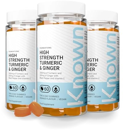 Known High-Strength Turmeric & Ginger Gummies 2000mg – 90-Day – Orange | Turmeric, Ginger, Vitamin C & Black Pepper – Natural Orange Flavour – 180 Gummies