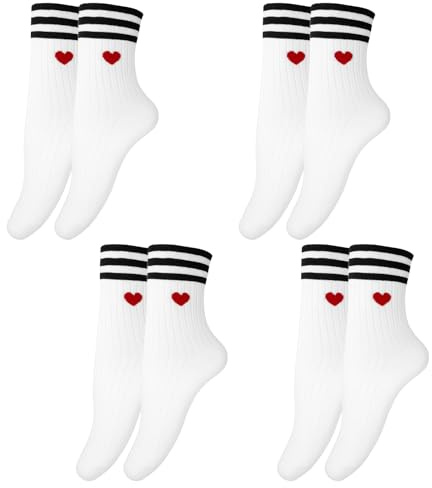 Giantree 4 Paar Tennissocken Damen, Tennissocken mit Motiv Herz, Sportsocken Damen-Herzchen Socken Kuschelsocken Sportsocken für Damen Freundin Alltagskleidung Valentinstag Jahrestag(Schwarz)