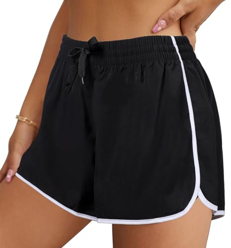 Women Running Shorts Sport Short Quick Dry Lightweight Athletic Gym Workout Shorts (XXL, Black-White)