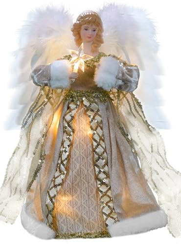 Cyraft Christbaumspitze Engel mit automatisch schlagenden Flügeln – Weihnachtsbaumspitze beleuchtet in Gold, 30 cm, mit Hellen LEDs & separat steuerbaren Flügeln, 6 Std. EIN / 18 Std. Aus