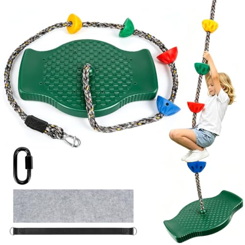 Columpio de escalada para exteriores, asiento de columpio antideslizante con cuerda ajustable de 1,9 m, de pie y sentado, 75 kg, columpio infantil robusto para jardín, parques infantiles, niños y