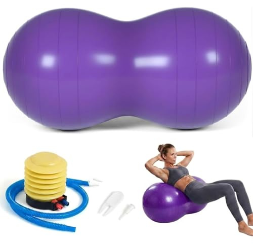 Peanut Ball for Kids Therapy,Anti-burst Exercise Ball With Pump 90x45cm Yoga Ball Gym Quality Fitness Ball for Pregnancy Birth Exercise Physical Therapy, for Child Training, Women, Men (Purple)
