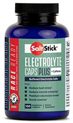 SaltStick Caps PLUS 100 Salz & Mineralstoffkapseln mit Elektrolyten (Natrium, Kalium, Calcium, Magnesium), Vitamin D3 und Koffein, 110 g