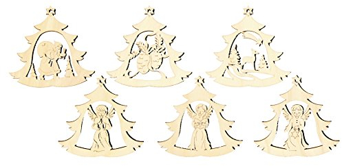 Kuhnert Drechslerei Schmuckanhänger/Baumschmuck - Motiv: Weihnachtsbaum im 6er Set - Höha: ca. 6 cm - Made in Germany