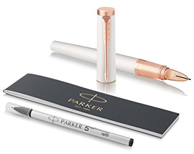 Parker Ingenuity 5th Technology Pen, Medium Point with Black Ink Refill 1931457 - Slim Pearl with Pink Gold Trim