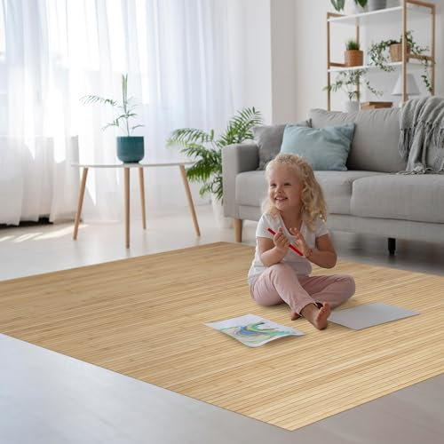DE-COmmerce Bambusteppich Massive Pure 70x120 cm, 17mm gehärtete Stege, massiver Teppich ohne Bordüre, Bambusmatte