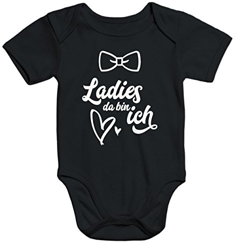 MoonWorks Baby-Body Ladies da bin ich Bio-Baumwolle kurzarm Body für Jungen Aufdruck schwarz 3-6 Monate