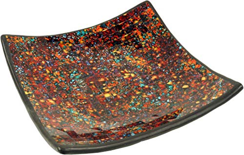GURU SHOP Eckige Mosaikschale, Untersetzer, Dekoschale, Handgearbeitete Keramik & Glas Obst Schale - Design 5, Mehrfarbig, Größe: Mittel (25x25 Cm), Schalen