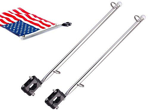 2 Pack Universal Boat Flag with Boat Flag Pole Kit, Stainless Steel Rail Mount Flag Pole, USA Flag with 50 Embroidered Stars Boat Accessories