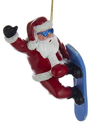 Kurt Adler Snowboard Santa Resin Ornament, 5-Inch Tall
