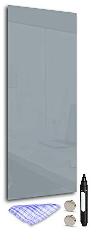 DekoGlas Magnettafel 'Grau' aus Glas 30x80cm, Memoboard inkl. Stift, Tuch & Magnet, Metall-Pinnwand für Küche & Büro