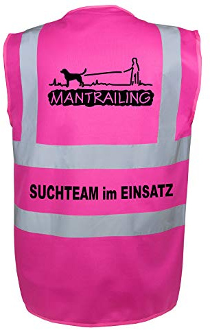 Mantrailing Warnweste Hundesport Sicherheitsweste Suchteam im Einsatz (Motiv 2) (XL, Pink)