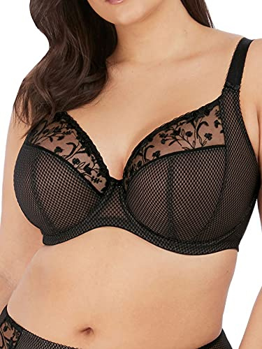 Elomi Women's Charley Embroidered Underwire Plunge Bra, Jet, 36E