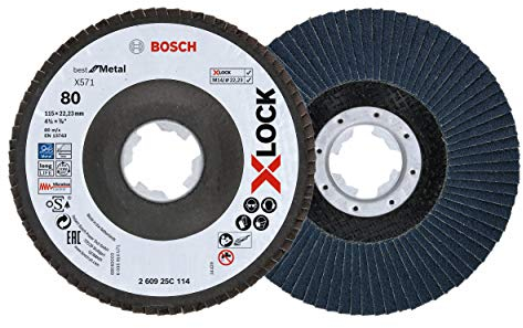 Bosch Professional Flap Disc (X-LOCK, Ø 115 mm, grit size K80, bore Ø 22.23 mm, angled, angle grinder accessories)