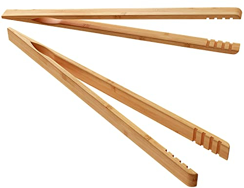 2 Pieces Bamboo Toast Tongs, 10.2 Inches Long Wood Toaster Tongs with Anti-slip Design, Tongs for Cooking with Cooking Oil Coating, Eco-friendly