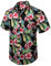 HISDERN Hommes Funky Hawaïenne Floral Chemises A Manches Courtes Poche Avant Vacances Ete Aloha Imprimé Plage Casual Noir Rose Hawaii Fleur Chemise 2XL Noir-1