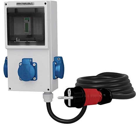 Baustromverteiler 3x230V Mobiler Stromzähler MID 3x2.5mm2 Kabel Stromverteiler Steckdosenverteiler mit Zähler Mennekes Dosen Doktorvolt 4302