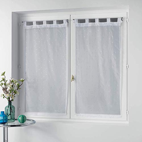 Douceur d'Intérieur, Paire de Voilages à Passants (2 x 60 x 90 cm) Orion Blanc, Voile Imprimé Métallisé