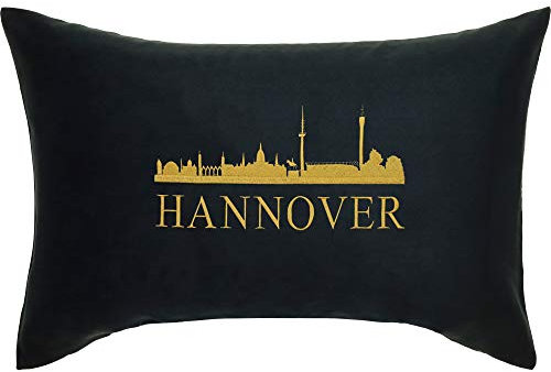 EXPRESS-STICKEREI Hannover Kissen mit Füllung & Motiv Stadt/City Deutschland Geschenk Souvenir Wohnzimmer Dekokissen Zierkissen Skyline Sofakissen groß Polsterüberzug | 40x60cm | schwarz