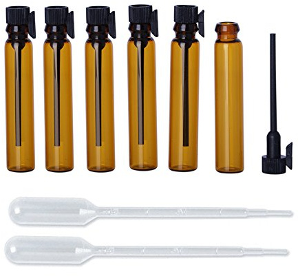 Enslz - Lote de 100 mini frascos de vidrio ámbar recargables vacíos para muestras de perfume, 1 ml, color marrón