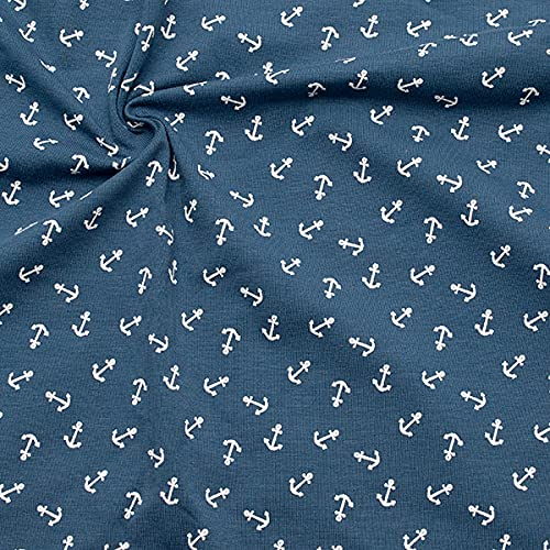 STOFFKONTOR Baumwoll Stretch Jersey Stoff Anker mittel 3 - Öko-Tex Standard - Meterware - zum Nähen von Kleidern, Röcken, Shirts (Tauben-Blau)