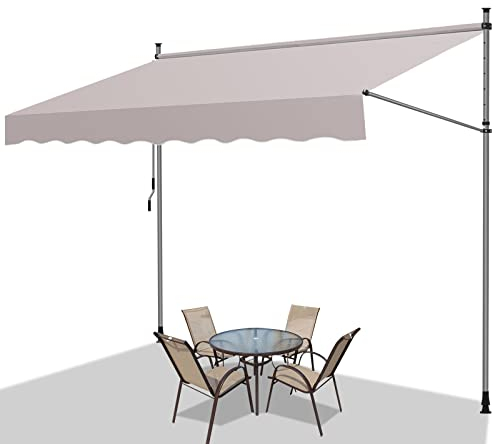 Fiqops Klemmmarkise Balkon, Höhenverstellbar Abdeckhauben Markisen UV-beständig Sonnenschutz Garten Wetterfest Balkonmarkise ohne Bohren, 300x120x 200-300cm Beige