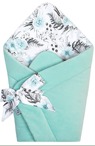 Pepi - Baby Pucksack - Baby Pucktuch 75×75 cm - Pucksack Baby Sommer - Baby Pucksack Winter - Pucksack für Neugeborene - Pucktuch Baby - Baby Kleidung - Einschlagdecke - Garden Mint Mit Velvet