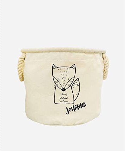 Svanhilde Spielzeugkorb mit Motiv Tiere & Name | Kinder-Zimmer Aufbewahrungskorb Wäschekorb personalisiert | Baumwolle (Fuchs)