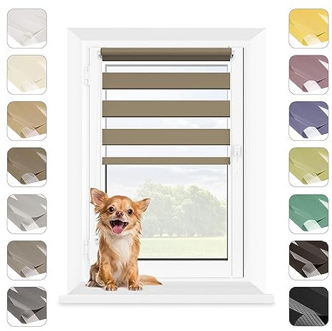 MARDOM Rollos für Fenster Ohne Bohren, Duo Rollo Tag und Nacht, Rollo Ohne Bohren, Doppelrollo Klemmfix Ohne Bohren, Fensterrollo Innen, Jalousien (Latté, 110x215 cm (Stoffbreite: 106)