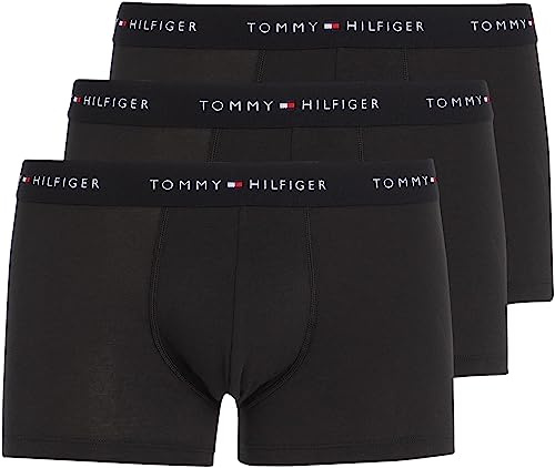 Tommy Hilfiger Men’s 3 Pack Trunks with Logo Waistband, Black (Black/Black/Black), XL
