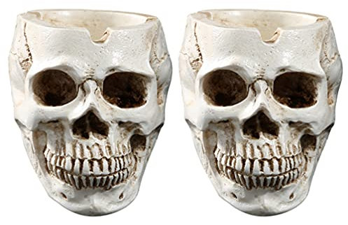 TOYANDONA 2 Pcs Resin Spooky Human Skull Ashtray, Flower Pot Planter Container Skulls& Skeletons Figurines Novelty Toy Comedy Spoof Human Prop for Halloween Home Office Desk Decorations