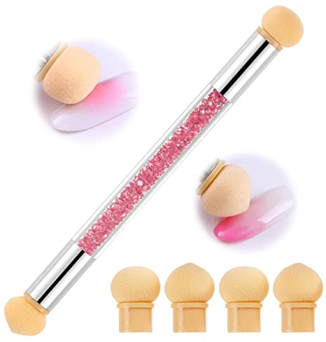 Nail Art Brosse Éponge, Double tête brosse éponge Outil avec 4 têtes de Brosse de Rechange, Sponge Gradient Outil Nail Art ongles Ongles Accessoires (Rose)